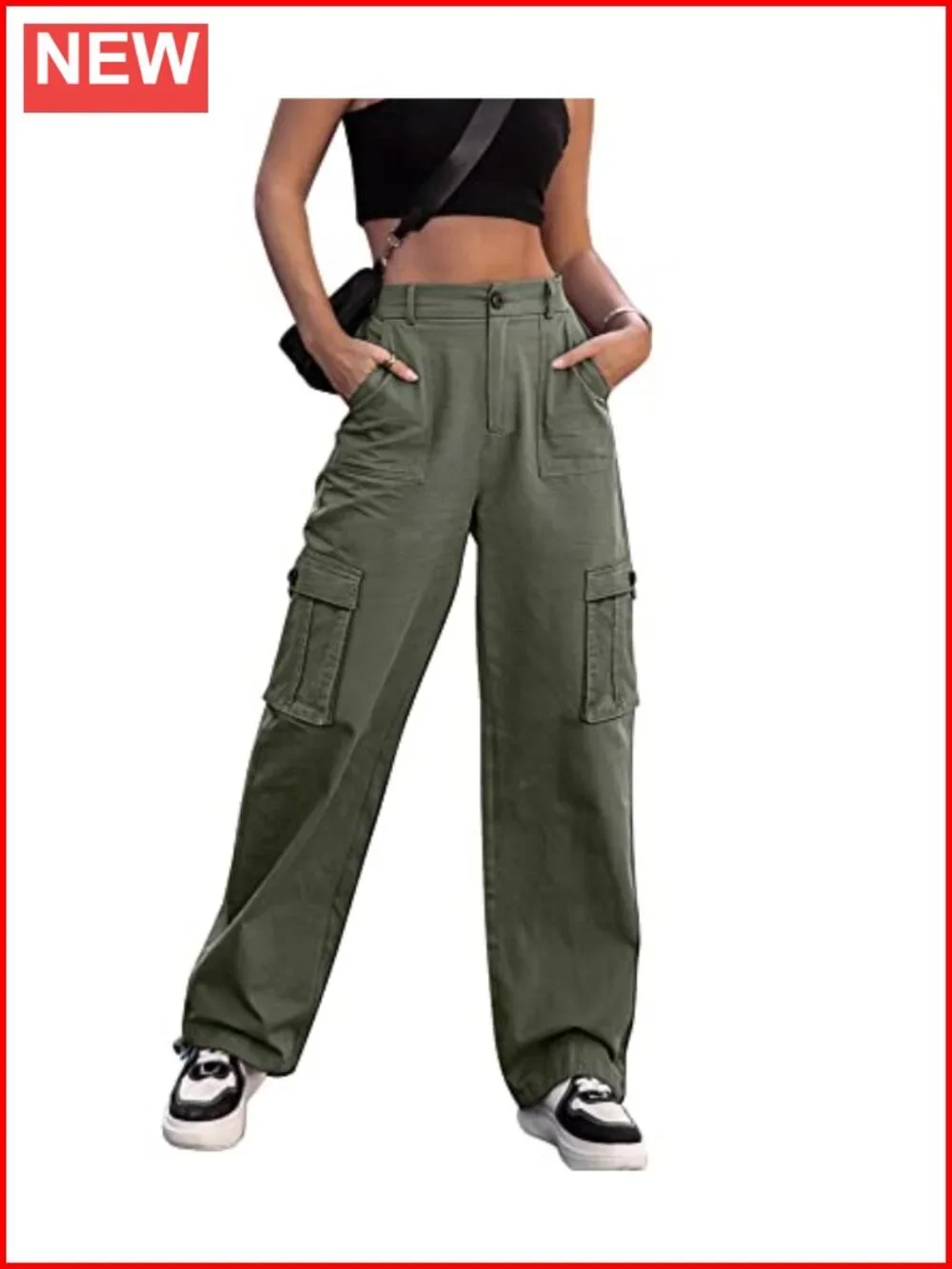 Wide Leg Cargo Pants 6 Pockets Cotton Spandex Military Trousers